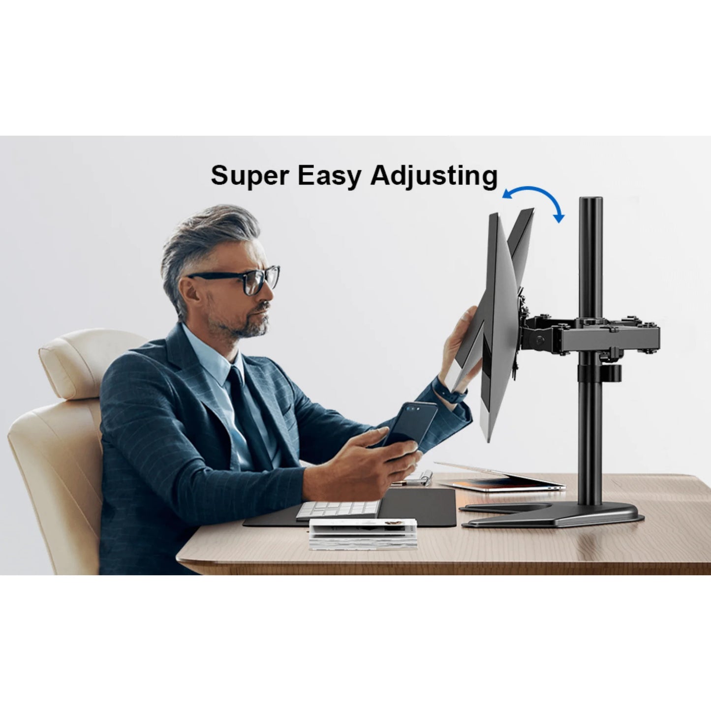 Ergoav Dual Monitor Adjustable Desk Stand - Ideal for 13" to 27" Screens, Holds Up to 22lbs