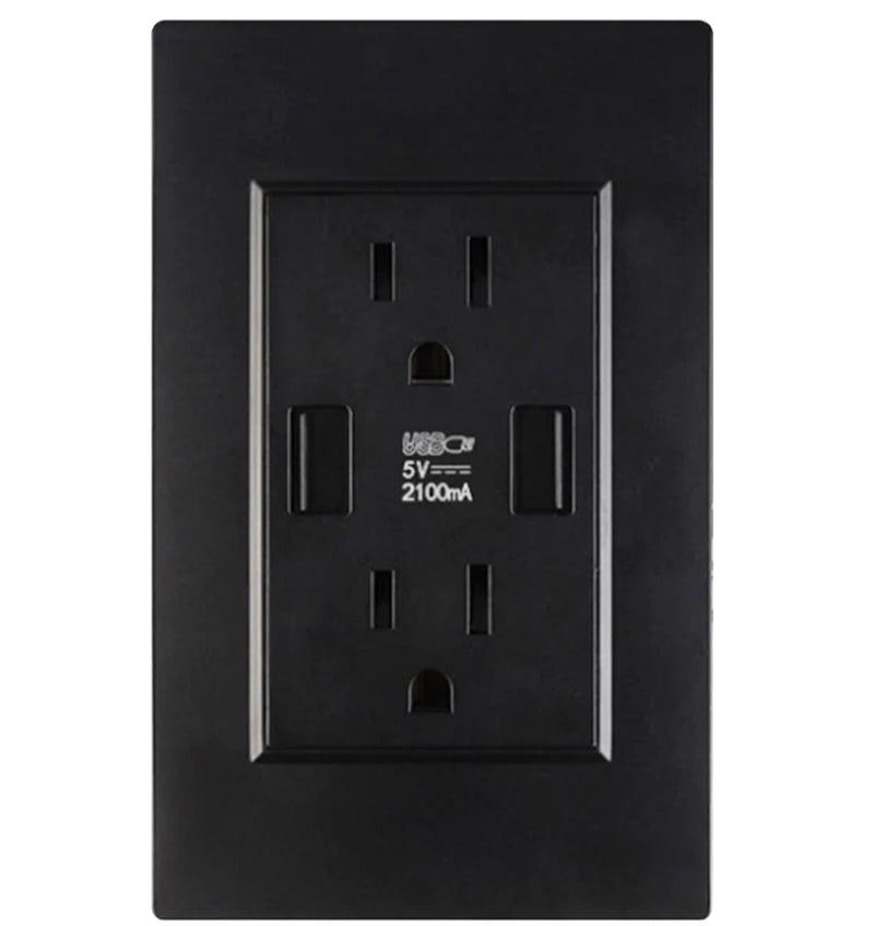 15A Dual USB Wall Outlet Charger with AC Receptacle - Fast Charging Power Socket for Your Home or Office