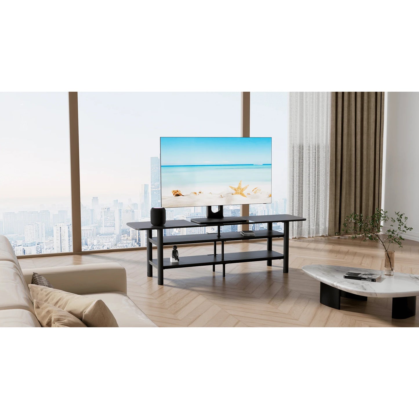 Ergoav Stylish Swivel TV Stand for 86" TVs with Convenient Storage Compartment