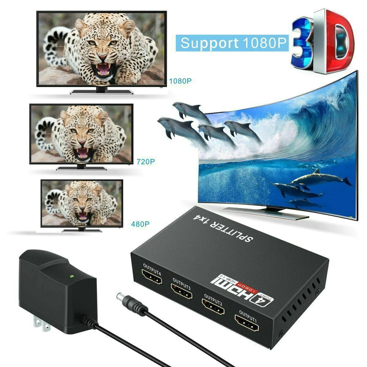 4-Port 4K HDMI Splitter & Amplifier - Seamless 1 Input to 4 Outputs for Stunning 3D HDTV & 1080P Experience