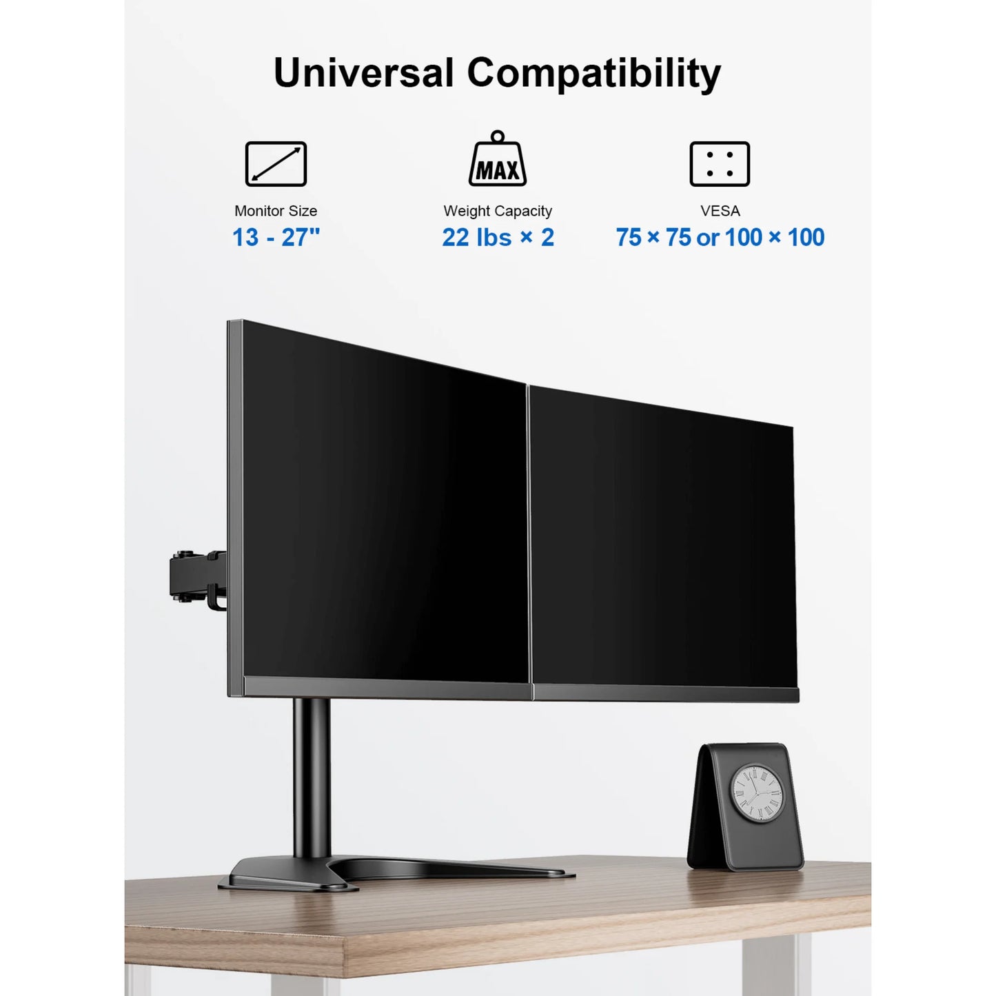 Ergoav Dual Monitor Adjustable Desk Stand - Ideal for 13" to 27" Screens, Holds Up to 22lbs