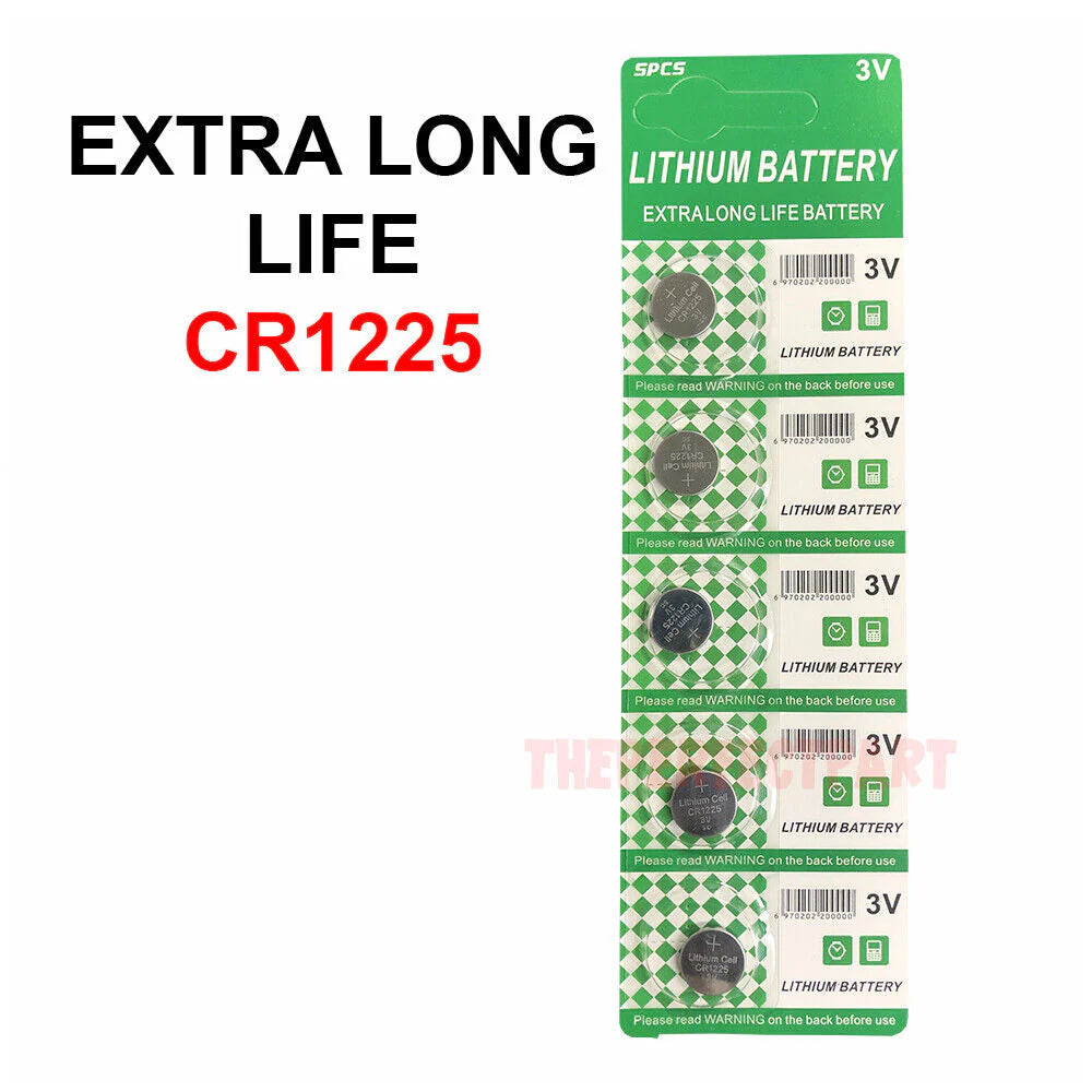 Extra Long Life 3V CR1225 Button Cell Lithium Batteries - 5 Pack for Watches