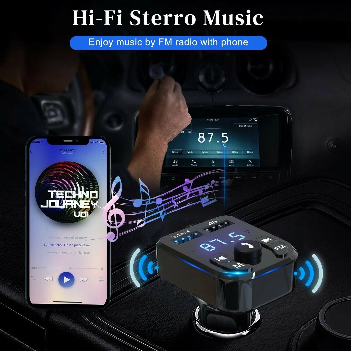 Upgrade Your Drive: Bluetooth FM Transmitter & USB Charger - Wireless Handsfree MP3 Audio Adapter for Cars