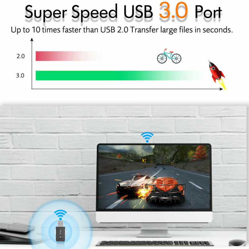Ultra-Fast 1300Mbps USB 3.0 Dual Band Wireless WiFi Adapter for Desktops & Laptops