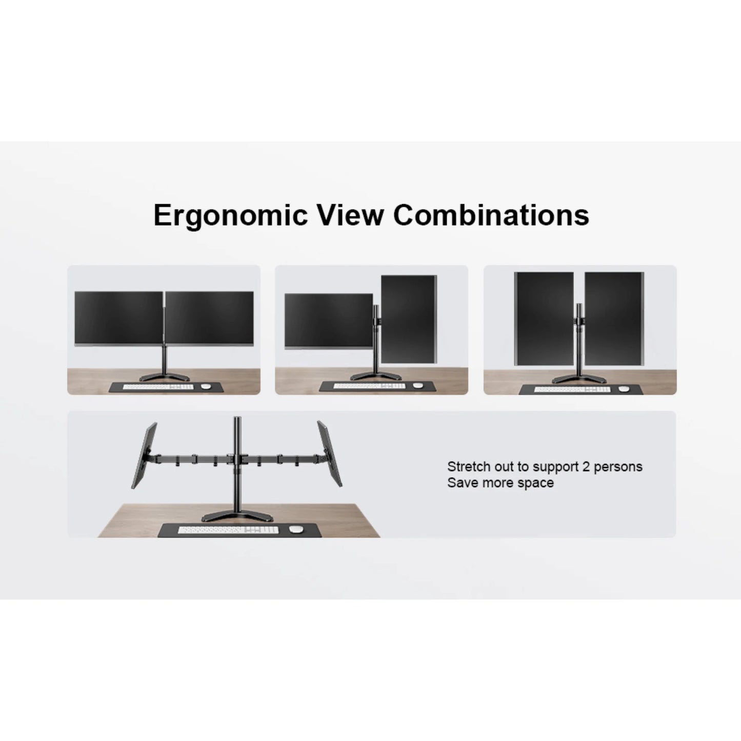 Ergoav Dual Monitor Adjustable Desk Stand - Ideal for 13" to 27" Screens, Holds Up to 22lbs