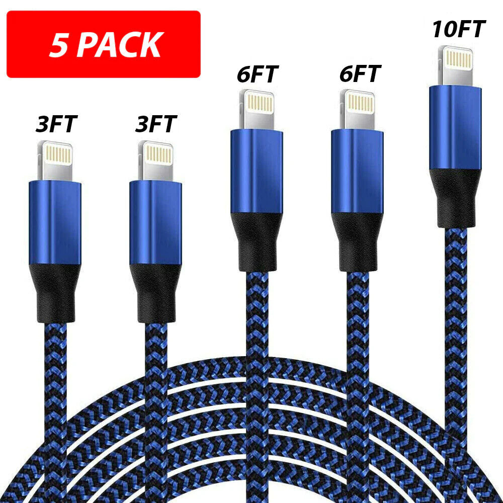 5-Pack Fast Charging USB Cables for iPhone 6-14 Pro - Quick Charge & Ultra-Durable Design