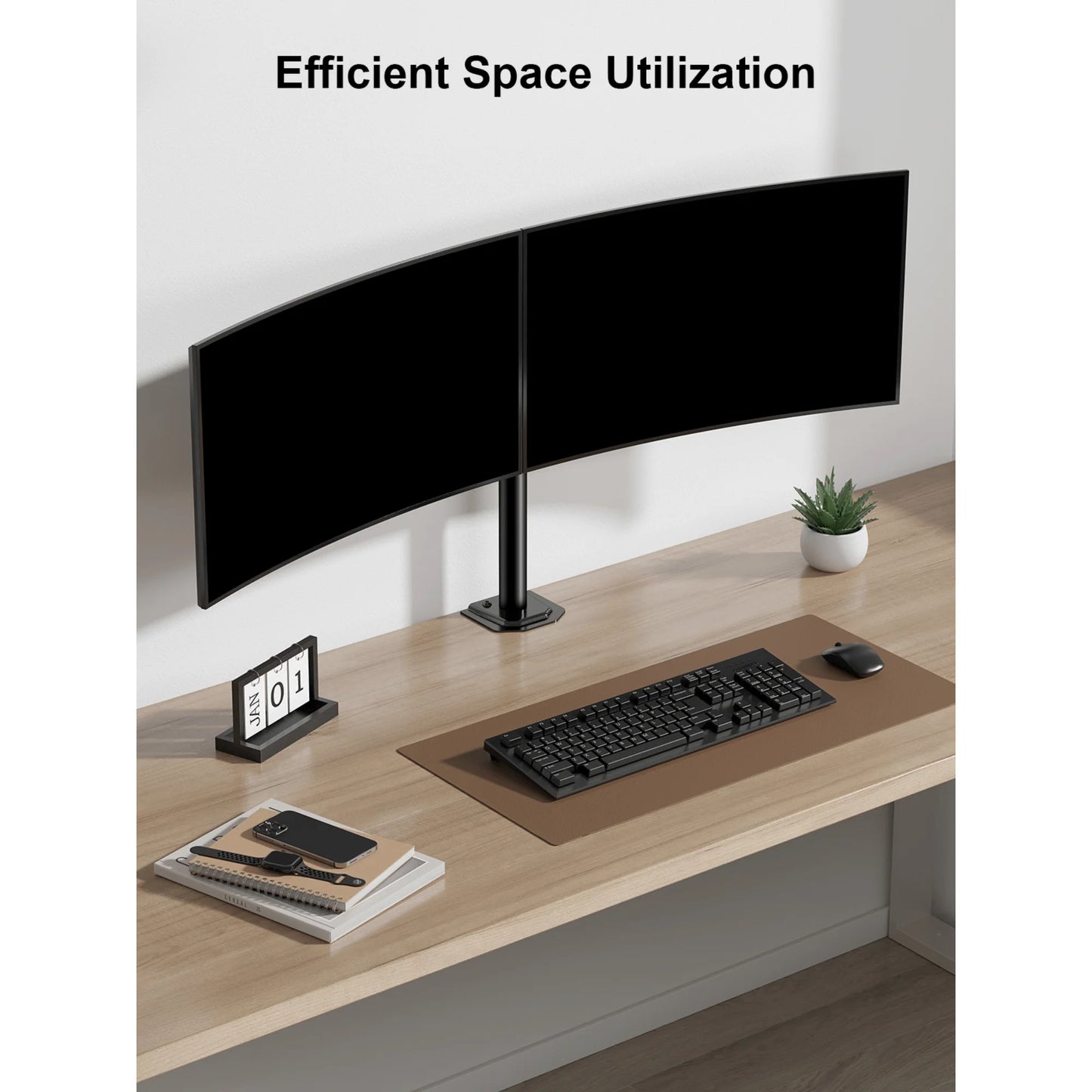 Ergoav Dual Monitor Adjustable Desk Stand - Ideal for 13" to 27" Screens, Holds Up to 17lbs
