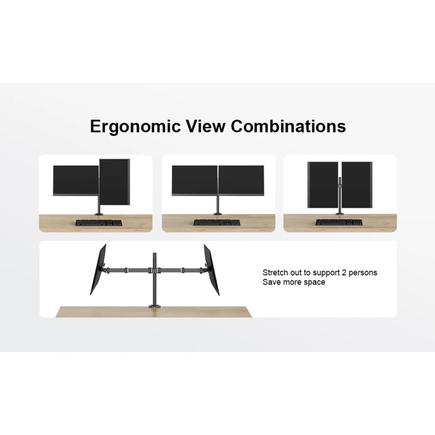 Ergoav Dual Monitor Adjustable Desk Stand - Ideal for 13" to 27" Screens, Holds Up to 17lbs