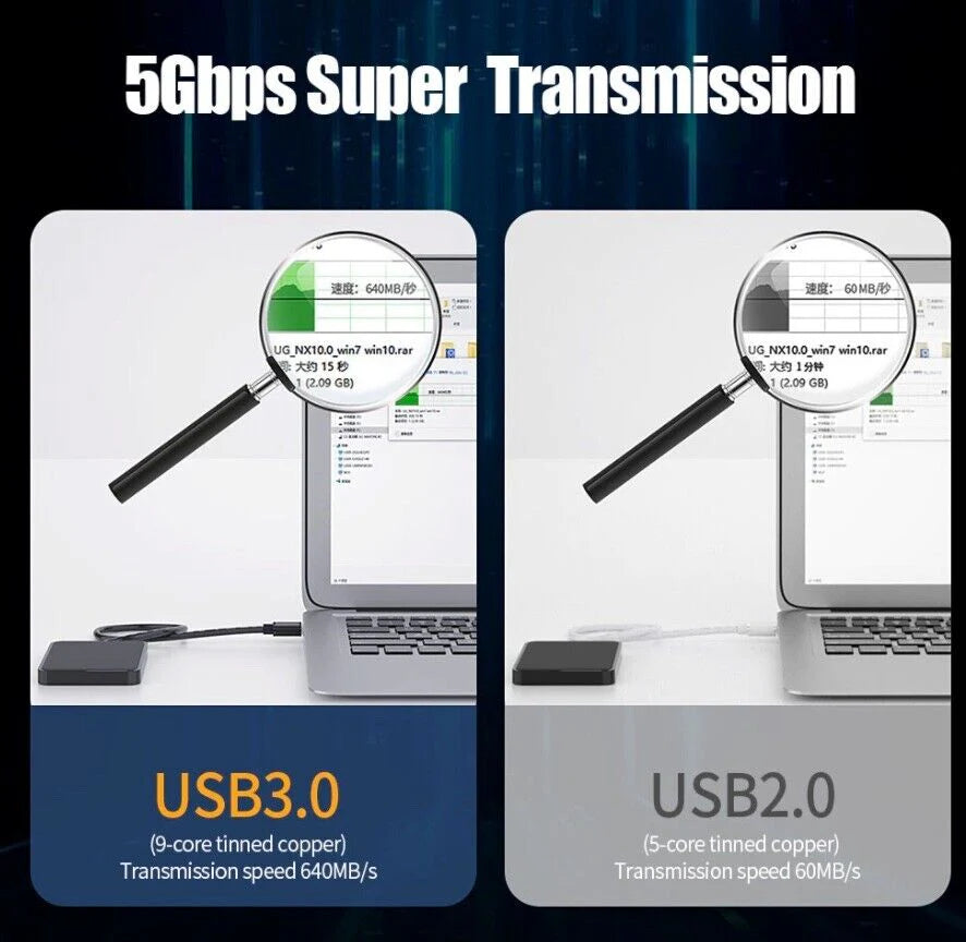 Ultra-Fast 6FT USB 3.0 Male to Male Cable - Durable Metal Design for Data Transfer & Power Charging