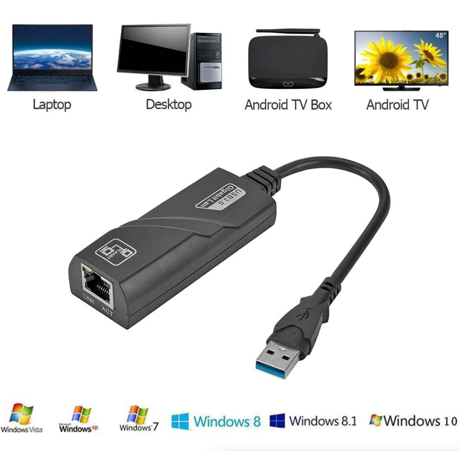 Ultra-Fast USB 3.0 Gigabit Ethernet Adapter - 1000Mbps RJ45 for Windows & Mac