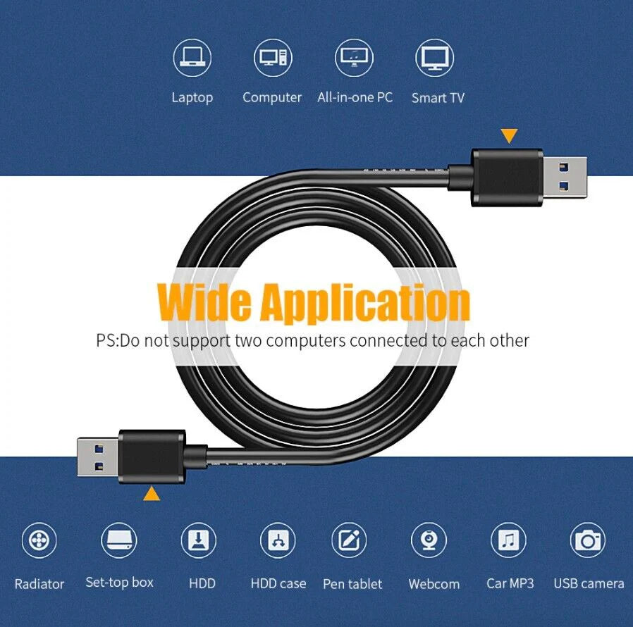 Ultra-Fast 6FT USB 3.0 Male to Male Cable - Durable Metal Design for Data Transfer & Power Charging