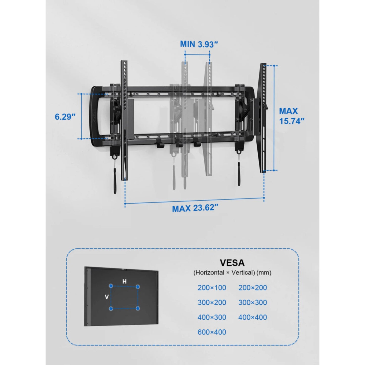 Ergoav Premium Adjustable TV Mount - Ultimate Viewing Experience for 49" to 90" Screens with Extend and Tilt Feature