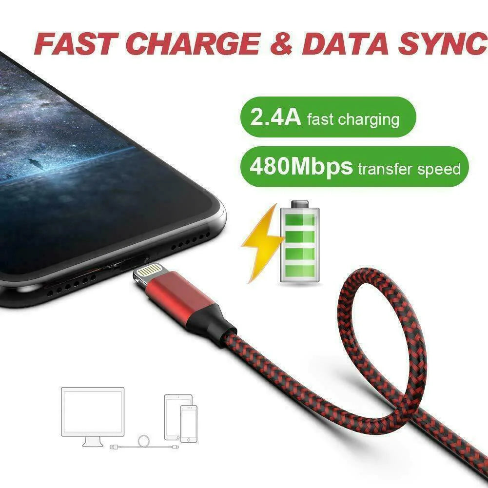 5-Pack Fast Charging USB Cables for iPhone 6-14 Pro - Quick Charge & Ultra-Durable Design
