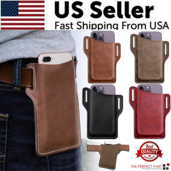 Sleek Men's Leather Waist Holster Pouch - Ultimate Convenience for Your Cell Phone and Essentials