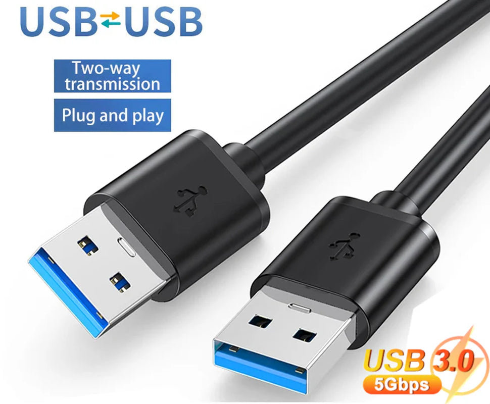 Ultra-Fast 6FT USB 3.0 Male to Male Cable - Durable Metal Design for Data Transfer & Power Charging