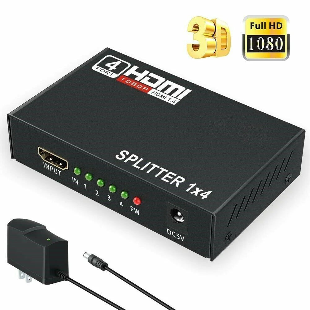 4-Port 4K HDMI Splitter & Amplifier - Seamless 1 Input to 4 Outputs for Stunning 3D HDTV & 1080P Experience