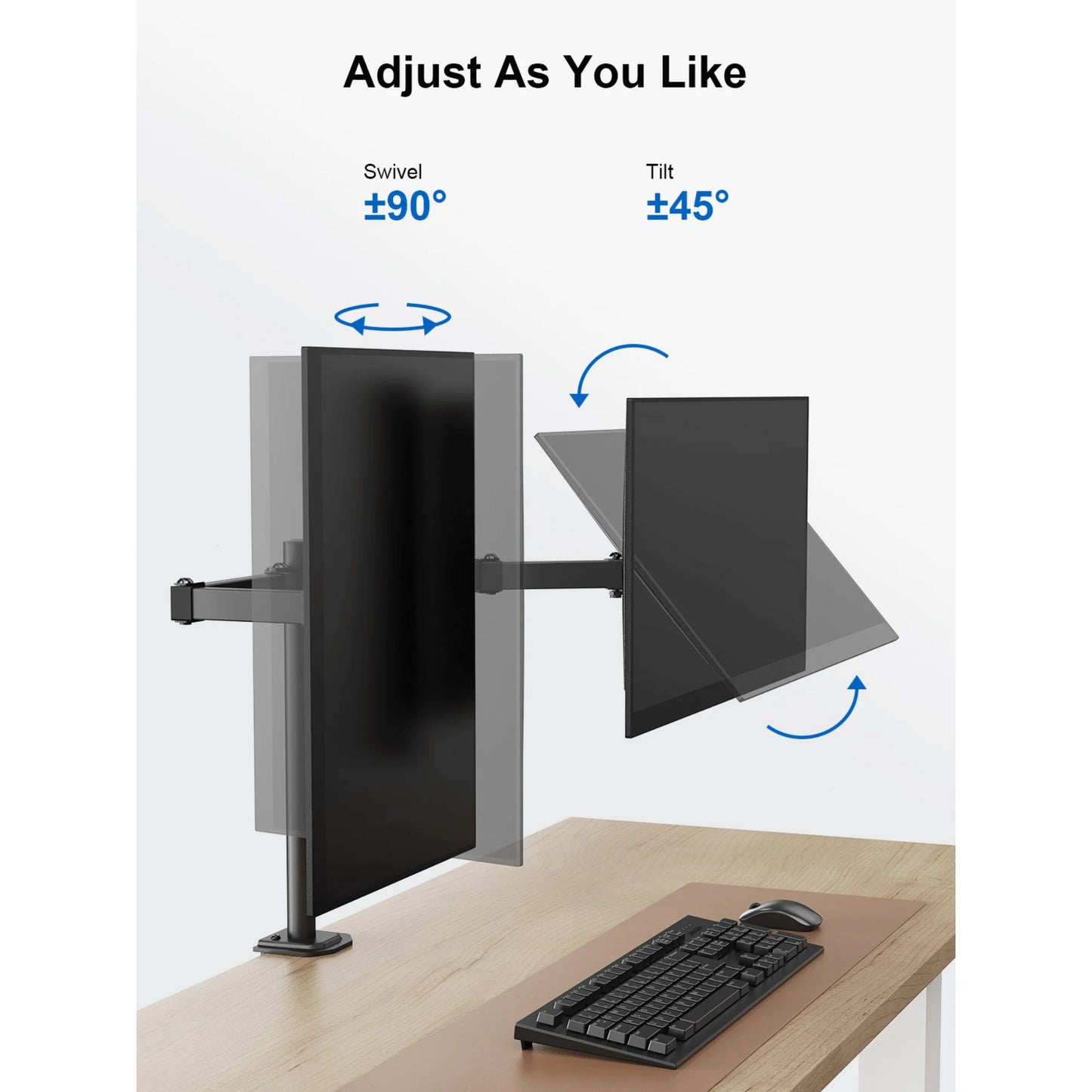 Ergoav Dual Monitor Adjustable Desk Stand - Ideal for 13" to 27" Screens, Holds Up to 17lbs