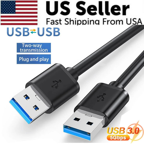 Ultra-Fast 6FT USB 3.0 Male to Male Cable - Durable Metal Design for Data Transfer & Power Charging