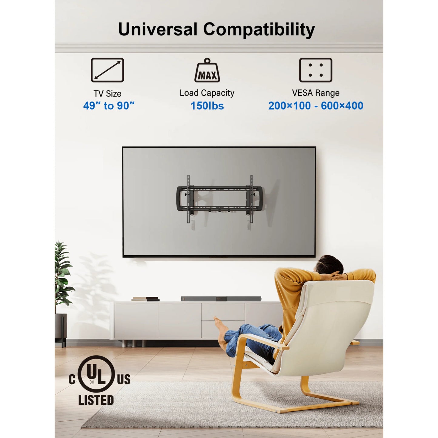 Ergoav Premium Adjustable TV Mount - Ultimate Viewing Experience for 49" to 90" Screens with Extend and Tilt Feature