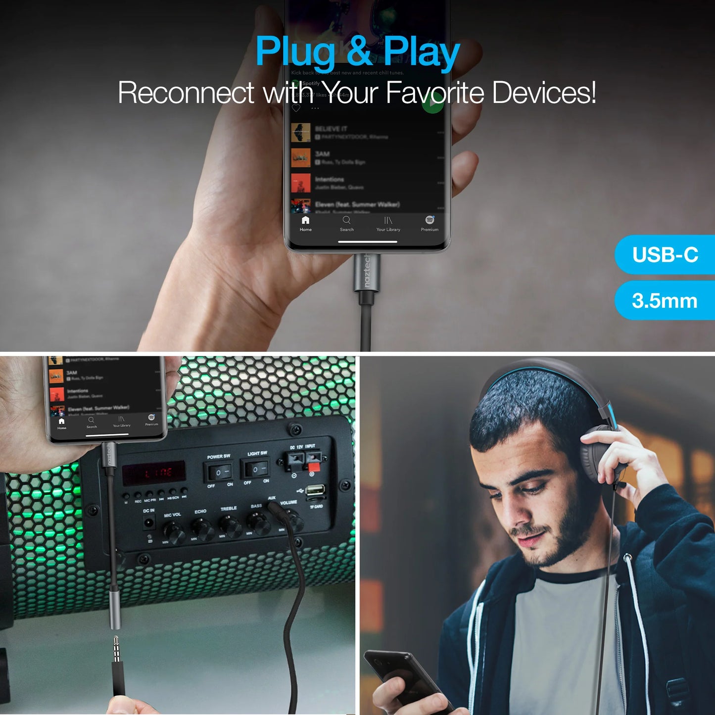 Naztech USB-C to 3.5mm Audio Adapter - Effortless Plug & Play Audio Solution