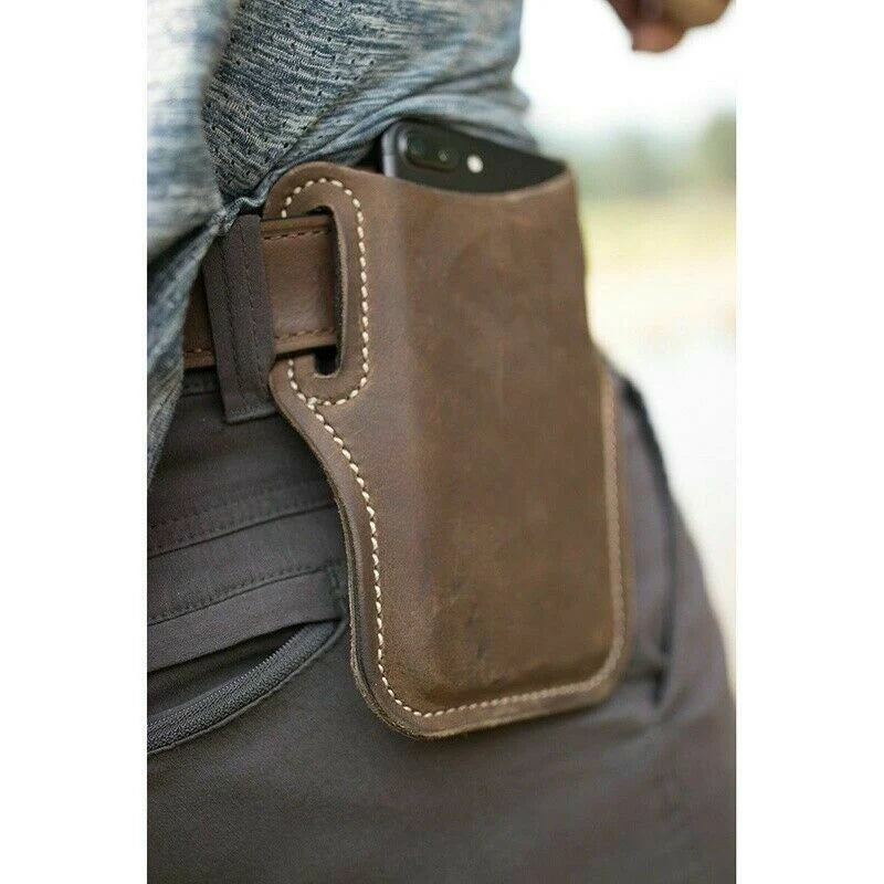 Sleek Men's Leather Waist Holster Pouch - Ultimate Convenience for Your Cell Phone and Essentials