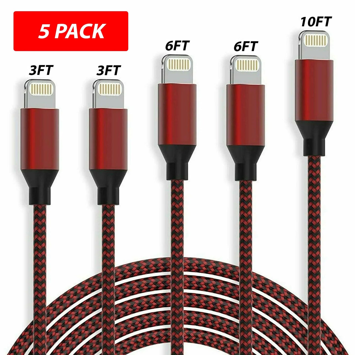 5-Pack Fast Charging USB Cables for iPhone 6-14 Pro - Quick Charge & Ultra-Durable Design