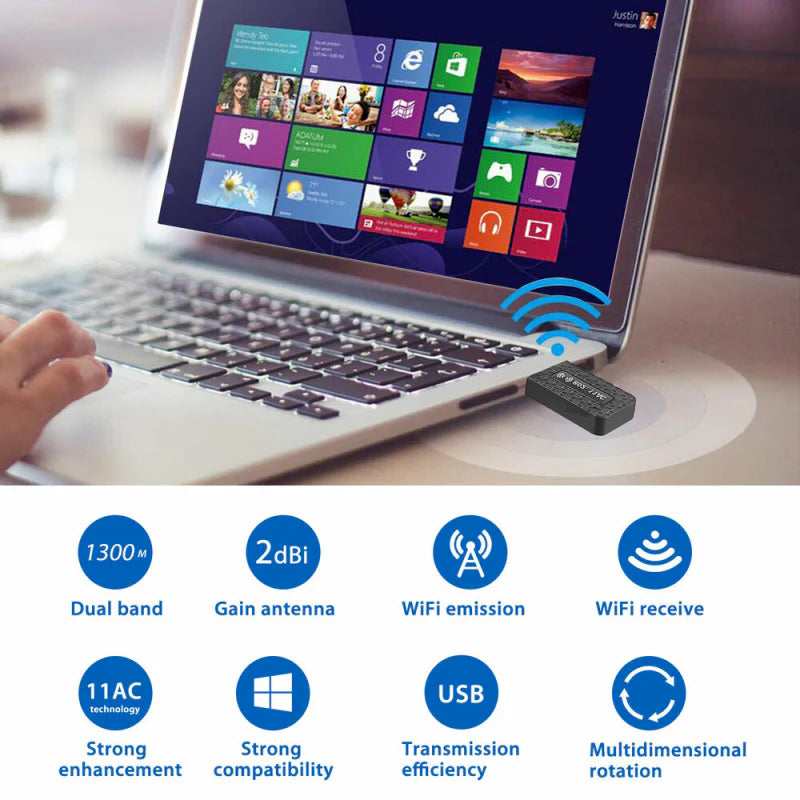 Ultra-Fast 1300Mbps USB 3.0 Dual Band Wireless WiFi Adapter for Desktops & Laptops