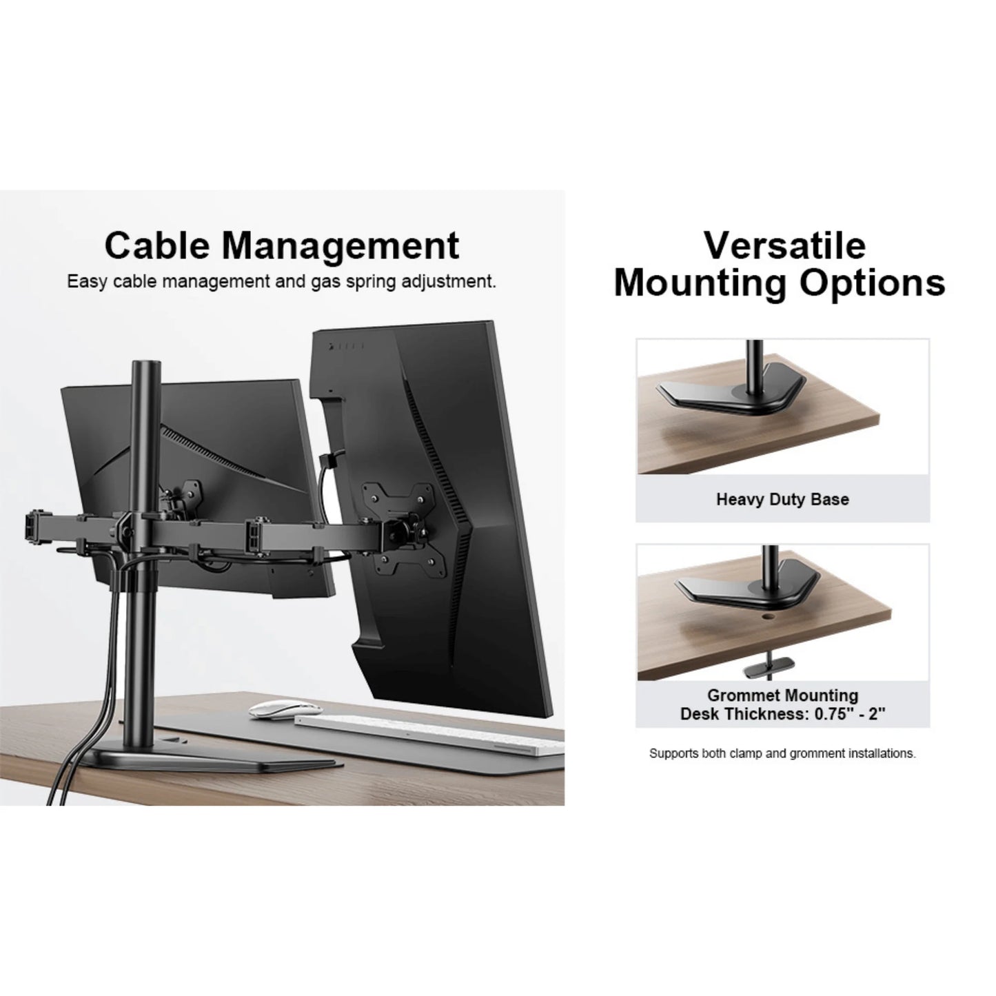Ergoav Dual Monitor Adjustable Desk Stand - Ideal for 13" to 27" Screens, Holds Up to 22lbs