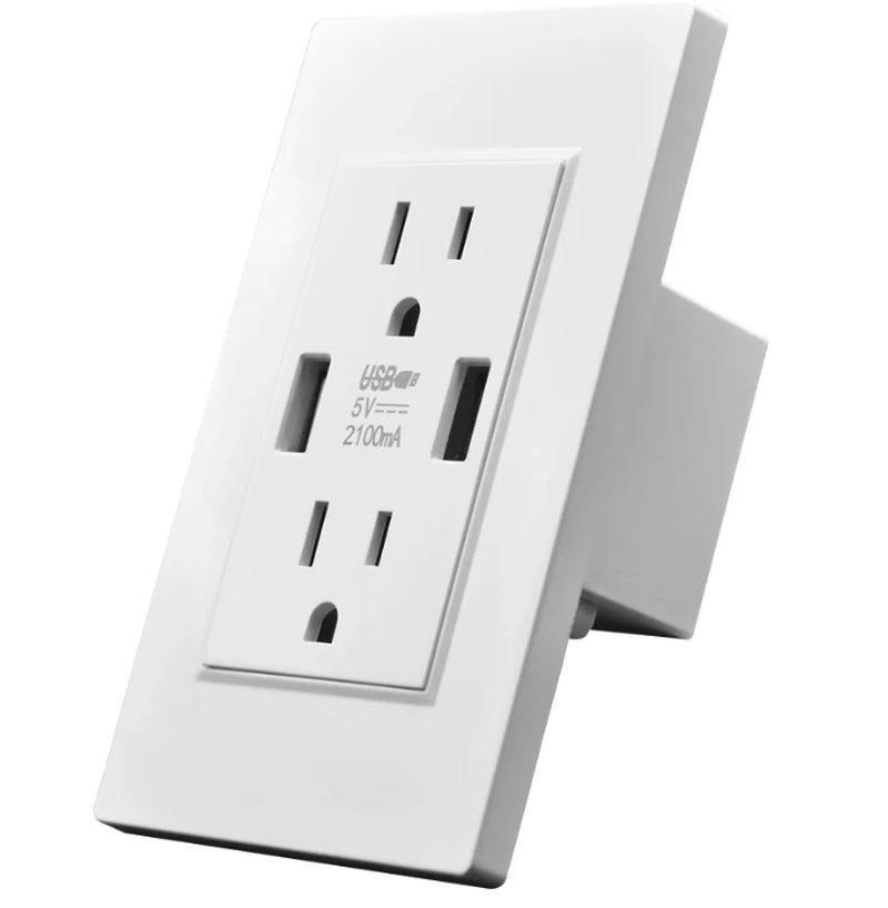 15A Dual USB Wall Outlet Charger with AC Receptacle - Fast Charging Power Socket for Your Home or Office