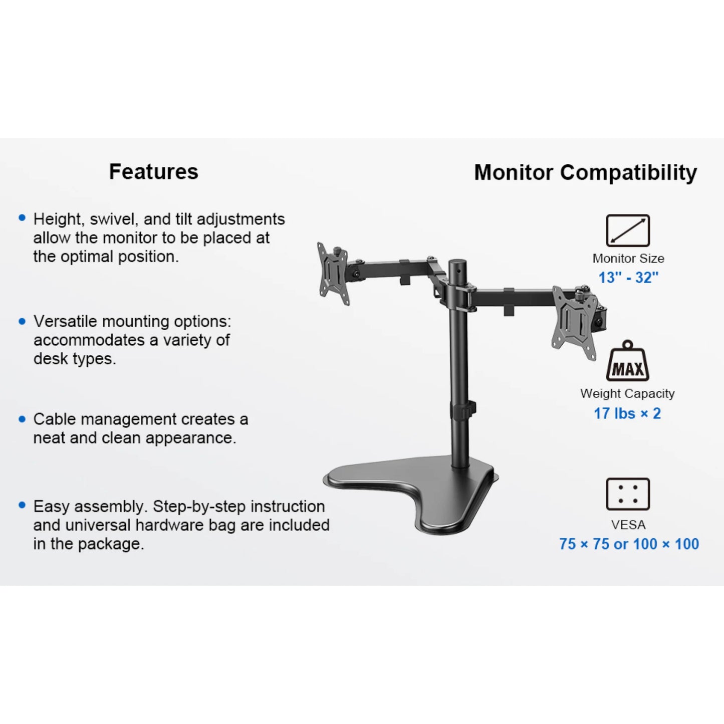 Transform Your Workspace with the Ergoav Dual Monitor Adjustable Desk Stand for 13" to 32" Screens!