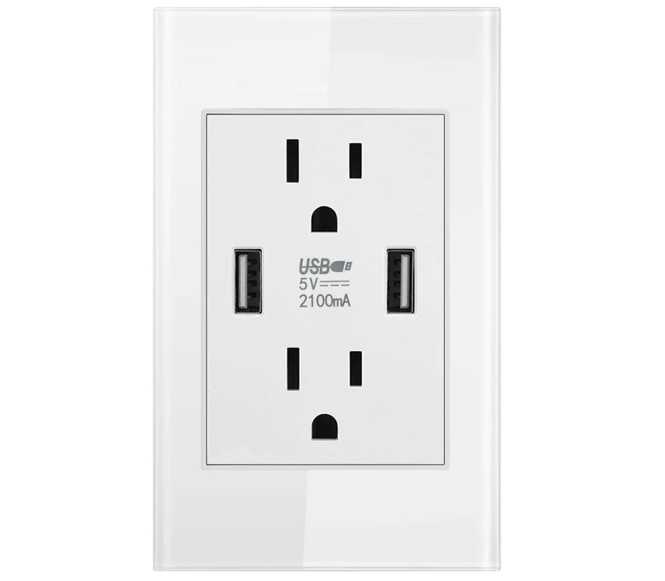 15A Dual USB Wall Outlet Charger with AC Receptacle - Fast Charging Power Socket for Your Home or Office