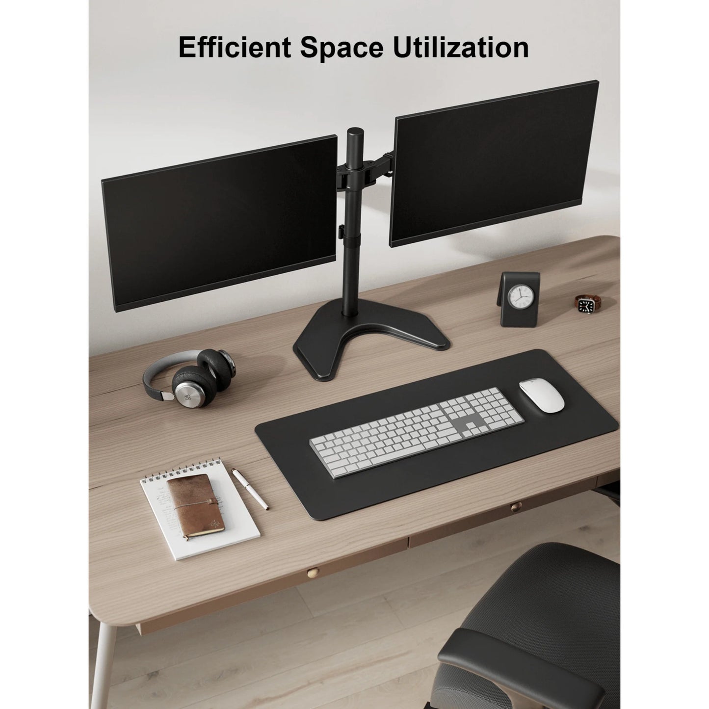 Ergoav Dual Monitor Adjustable Desk Stand - Ideal for 13" to 27" Screens, Holds Up to 22lbs