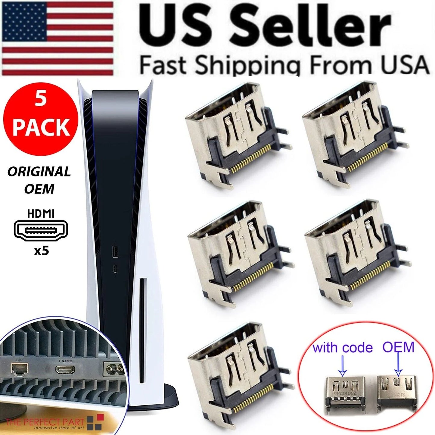 Upgrade Your PS5 with Premium 5-Pack HDMI Port Connector Replacement - USA Edition