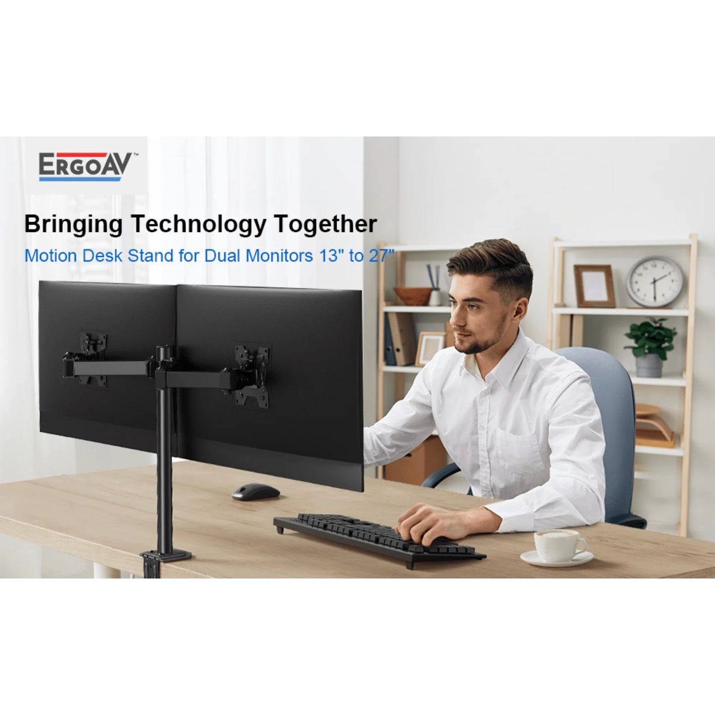 Ergoav Dual Monitor Adjustable Desk Stand - Ideal for 13" to 27" Screens, Holds Up to 17lbs
