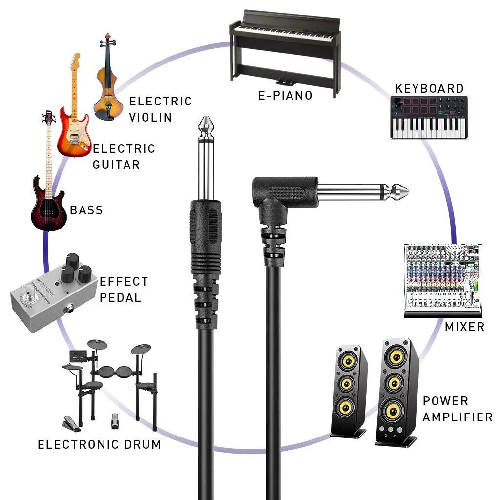 10FT Right Angle Electric Patch Cord - 2 Pack for Premium Guitar Amplifier Sound Quality