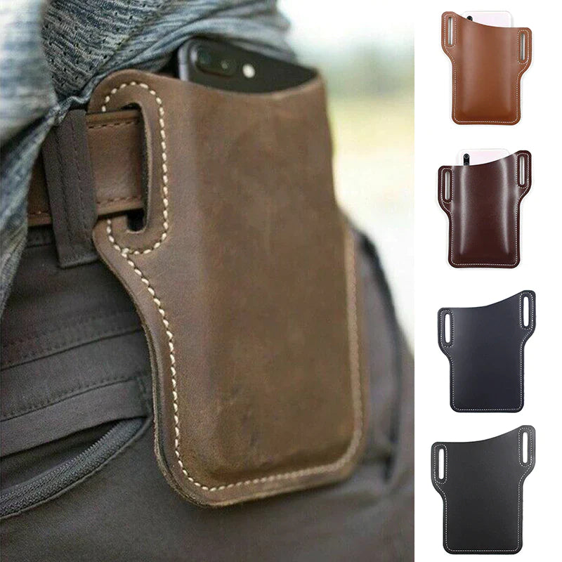 Sleek Men's Leather Waist Holster Pouch - Ultimate Convenience for Your Cell Phone and Essentials