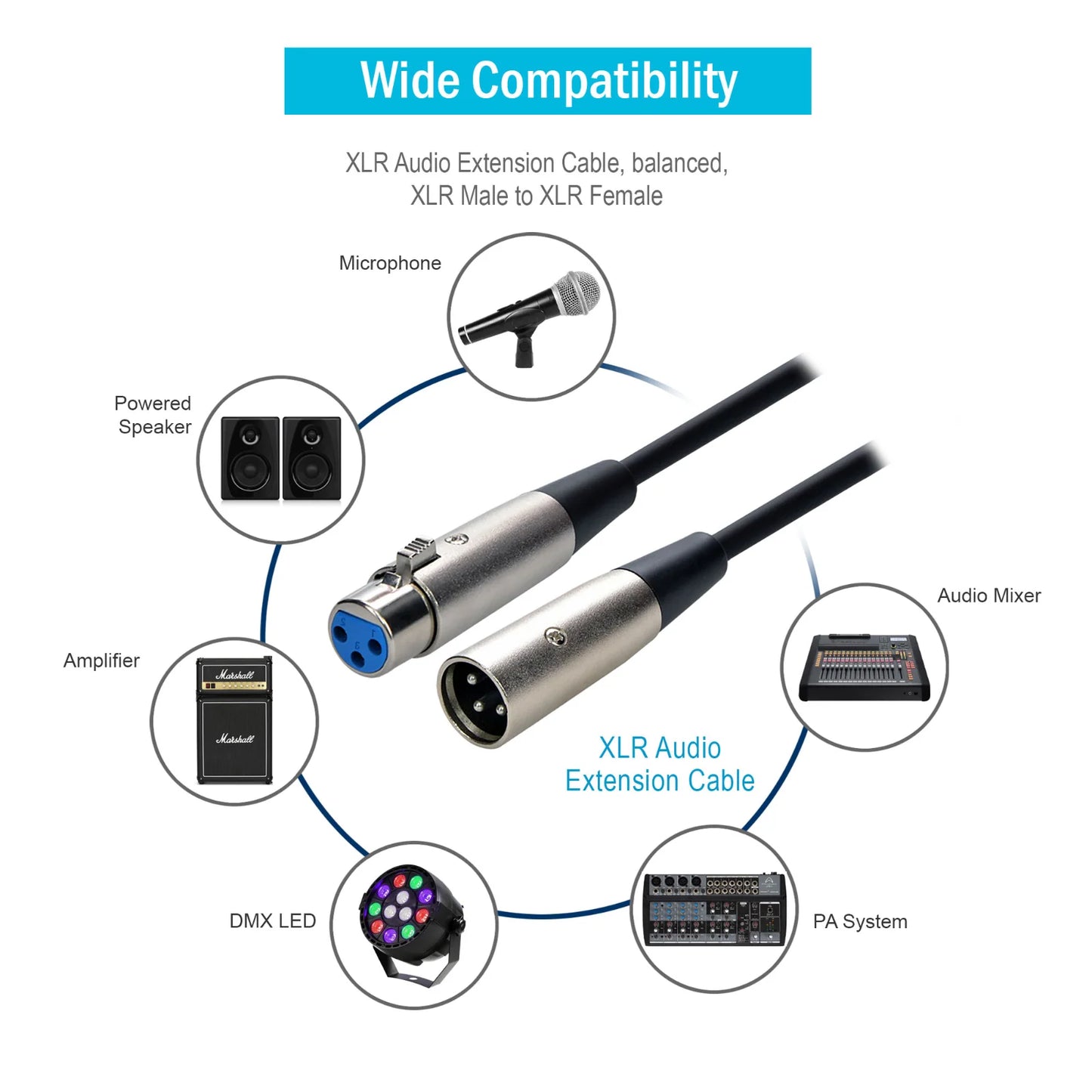Premium XLR Microphone Extension Cable - 3-Pin Male to Female Shielded Connector for Superior Sound Quality