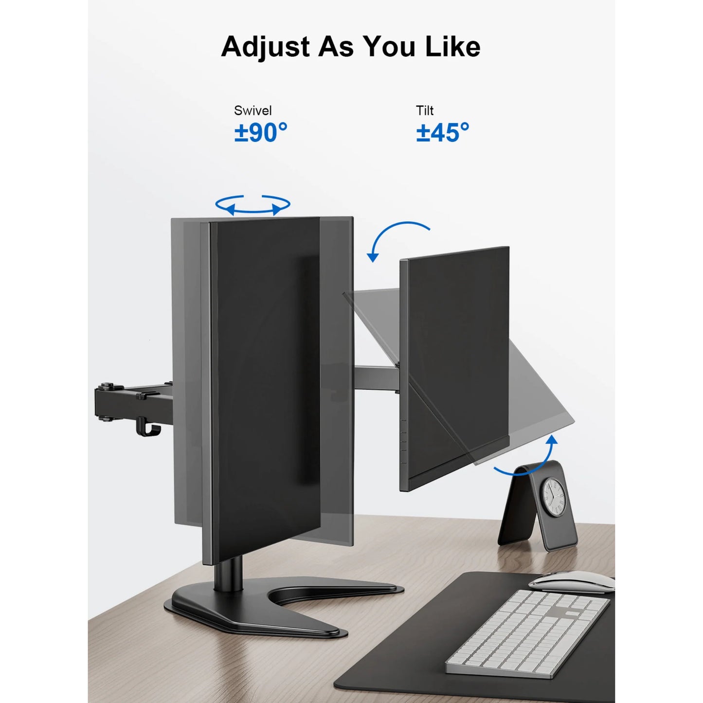 Ergoav Dual Monitor Adjustable Desk Stand - Ideal for 13" to 27" Screens, Holds Up to 22lbs