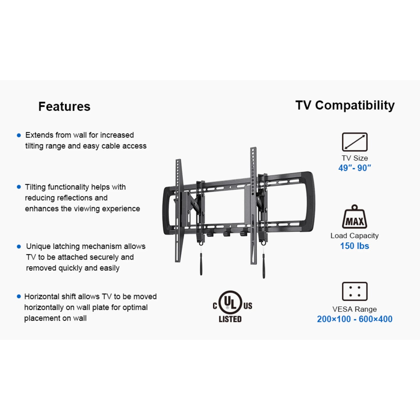 Ergoav Premium Adjustable TV Mount - Ultimate Viewing Experience for 49" to 90" Screens with Extend and Tilt Feature