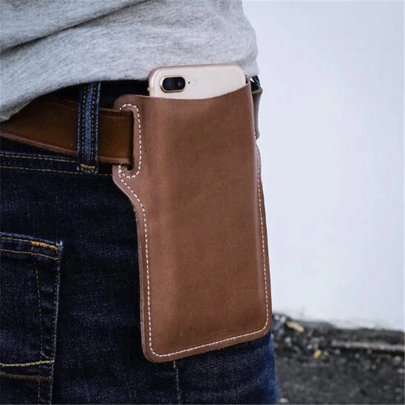 Sleek Men's Leather Waist Holster Pouch - Ultimate Convenience for Your Cell Phone and Essentials
