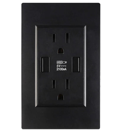 15A Dual USB Wall Outlet Charger with AC Receptacle - Fast Charging Power Socket for Your Home or Office