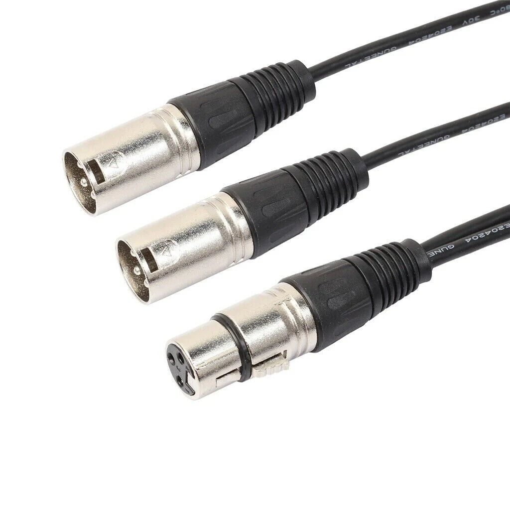 Dual Male Y Splitter Cable Adapter - 3Pin XLR Female to Dual Male for Microphones - USA