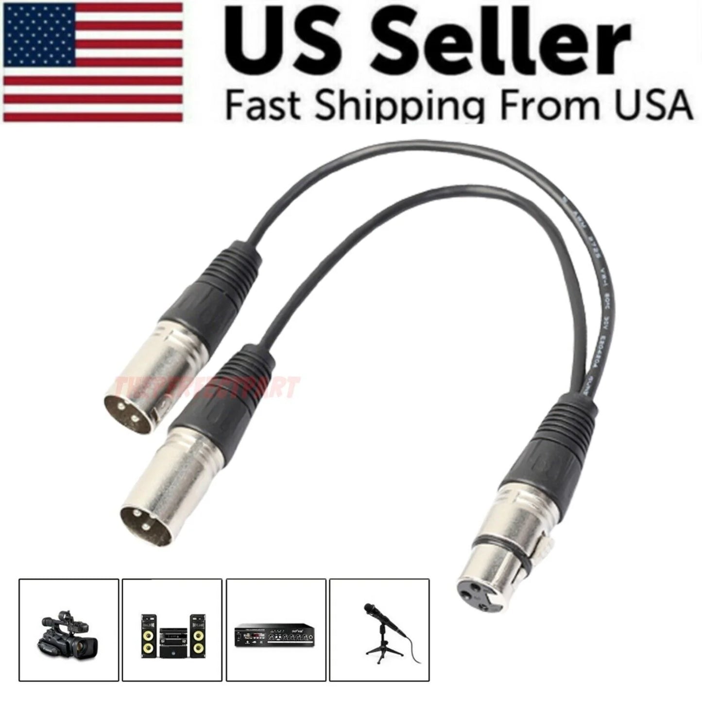 Dual Male Y Splitter Cable Adapter - 3Pin XLR Female to Dual Male for Microphones - USA