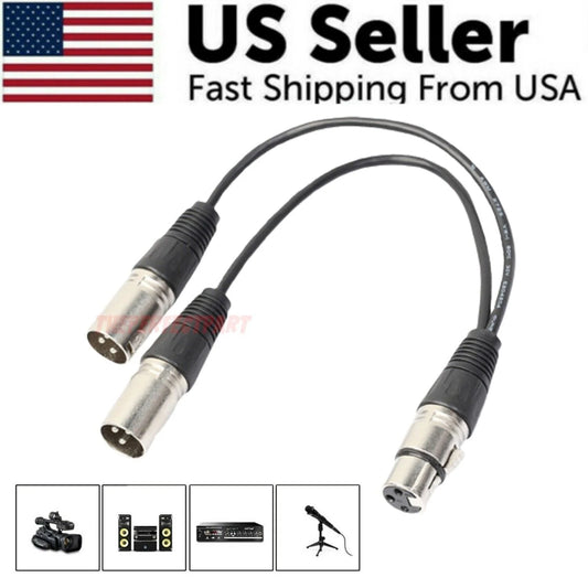 Dual Male Y Splitter Cable Adapter - 3Pin XLR Female to Dual Male for Microphones - USA