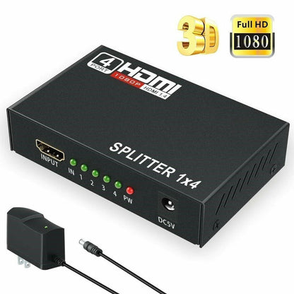 4-Port 4K HDMI Splitter & Amplifier - Seamless 1 Input to 4 Outputs for Stunning 3D HDTV & 1080P Experience