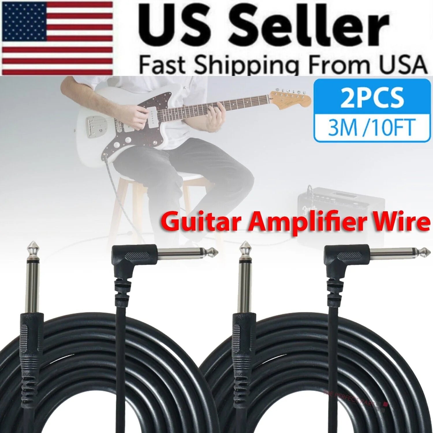 10FT Right Angle Electric Patch Cord - 2 Pack for Premium Guitar Amplifier Sound Quality
