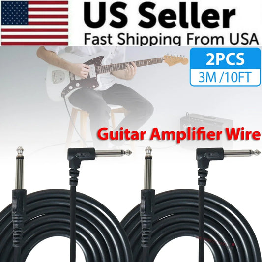 10FT Right Angle Electric Patch Cord - 2 Pack for Premium Guitar Amplifier Sound Quality