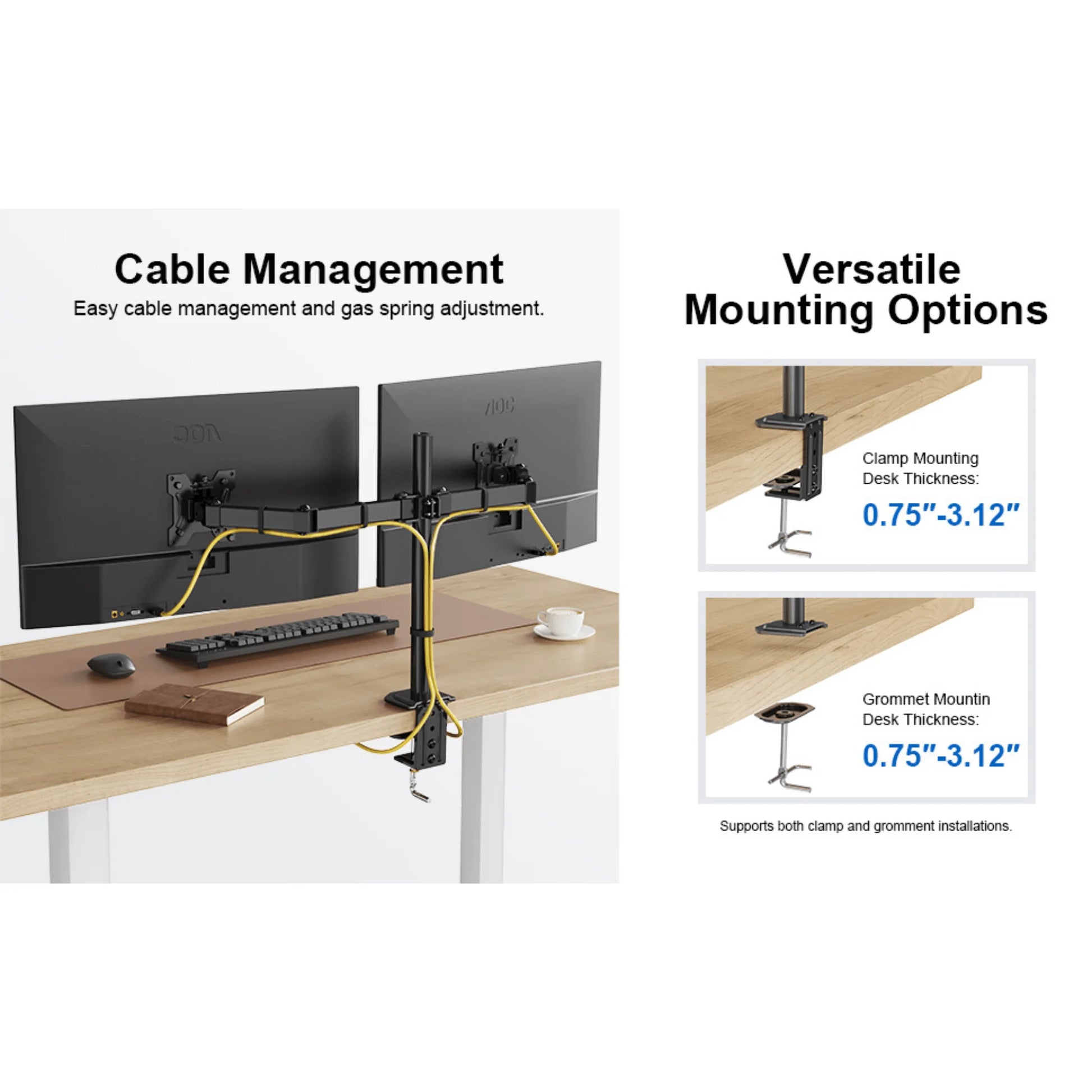 Ergoav Dual Monitor Adjustable Desk Stand - Ideal for 13" to 27" Screens, Holds Up to 17lbs
