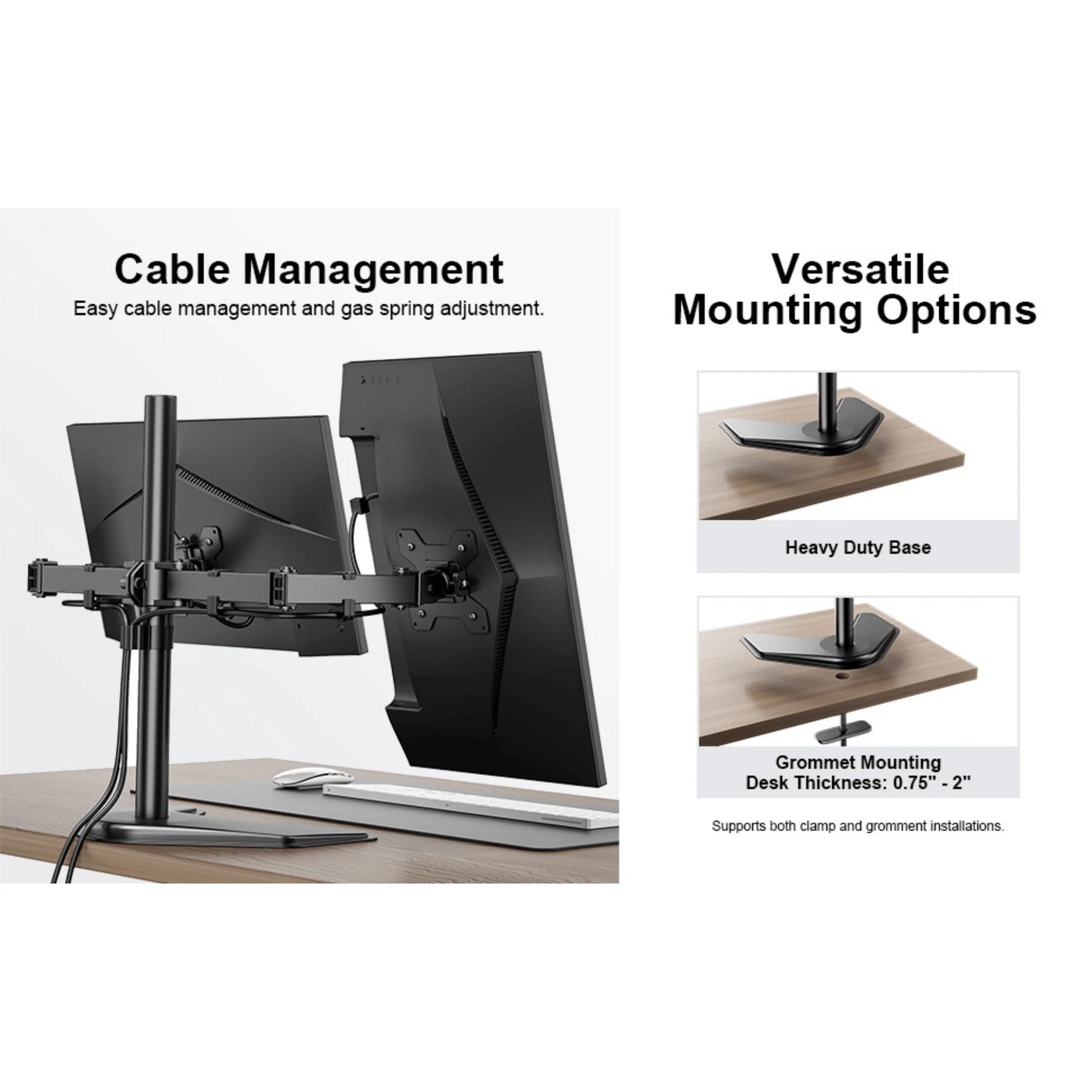 Ergoav Dual Monitor Adjustable Desk Stand - Ideal for 13" to 27" Screens, Holds Up to 22lbs