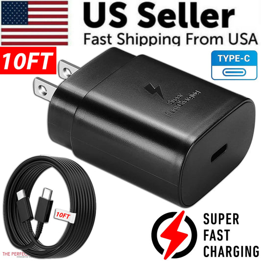 25W Ultra-Fast USB-C Charger & 10FT Cable - Perfect for Samsung Galaxy S23, S22, S21, S20